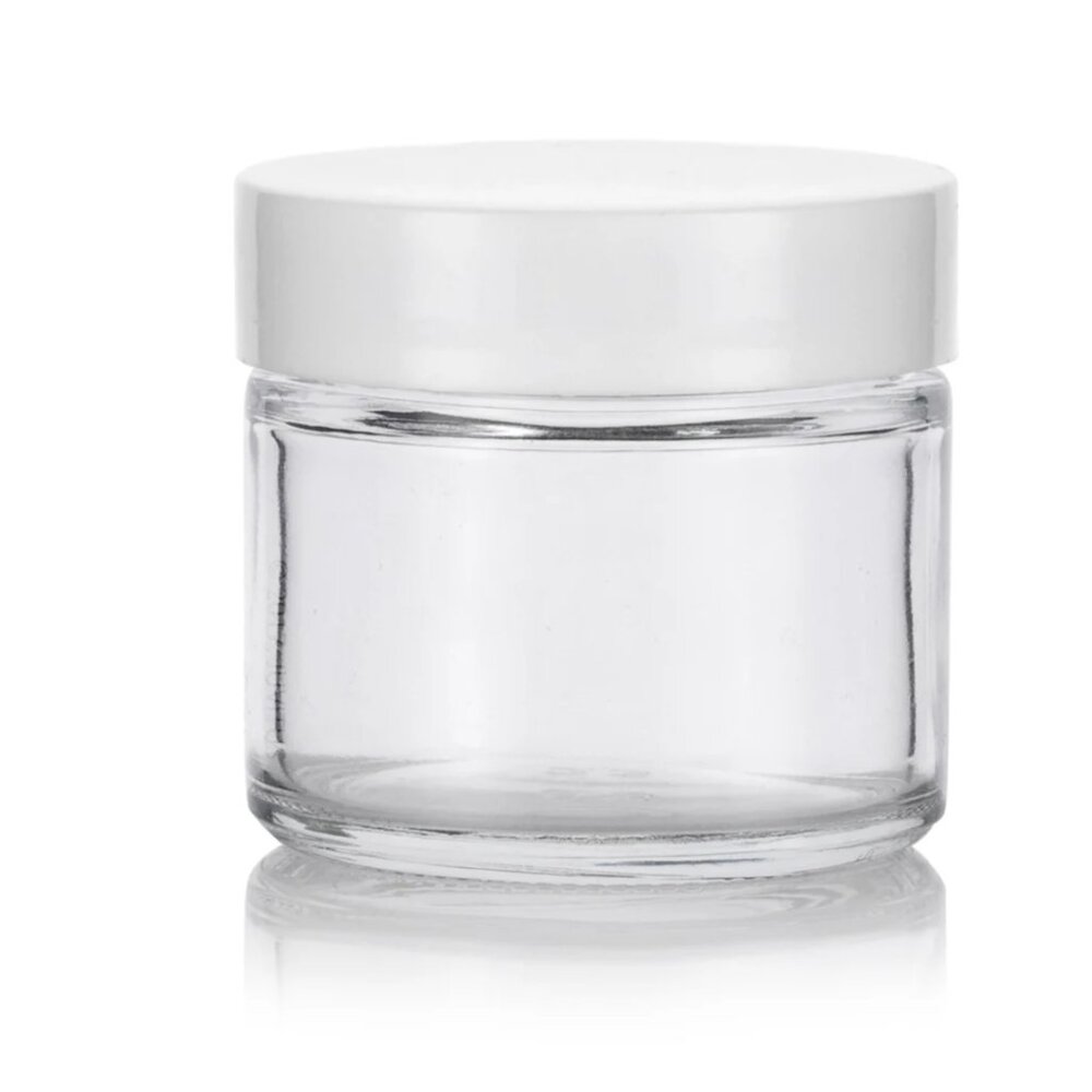 ⭐️ $10  - SET of 10 - STRAIGHT-SIDED CLEAR GLASS JARS WITH WHITE LIDS - 2oz